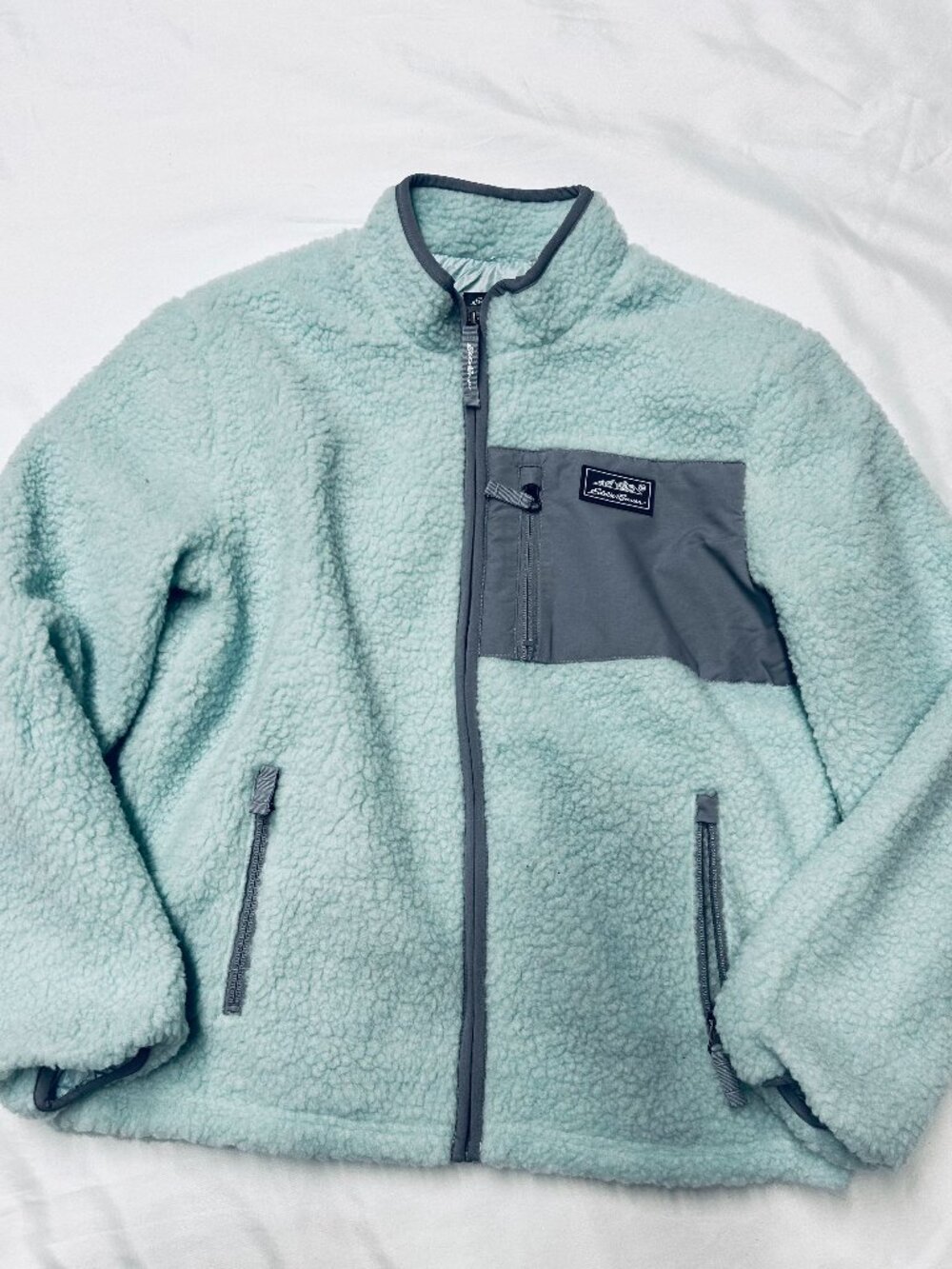 NWT Eddie Bauer Girls Sherpa Fleece Full Zip Jacket (Large) Aqua / Sea Green Coz